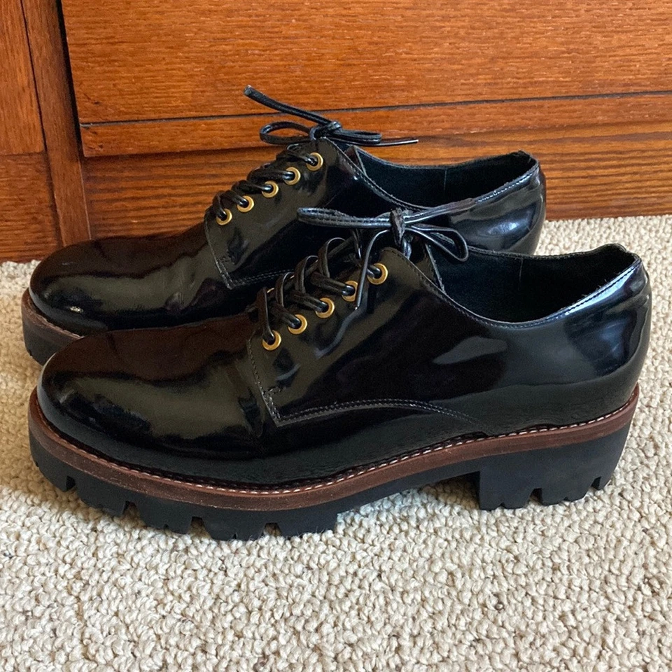 Jeffrey Campbell Black Patent Leather Women Size 11  EU 41.5 Lug Sole Dress Shoe - Image 3 of 4