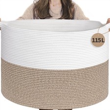 115L Extra Large Blanket Basket, Soft Cotton Rope Storage Baskets for Organiz...