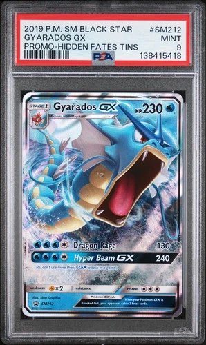 2019 POKEMON SM BLACK STAR PROMO HIDDEN FATES TINS #SM212 GYARADOS GX PSA 9