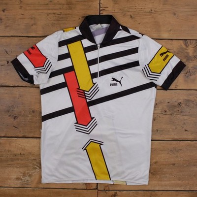 Vintage Puma T-Shirt L Herren 90er weiß geometrisch Radfahren Bike Sport