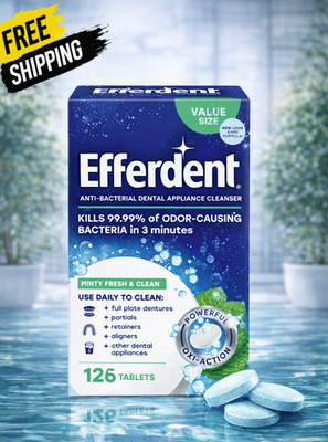 Efferdent Retainer & Denture Cleaner Tablets, Minty Fresh & Clean, 126 Count