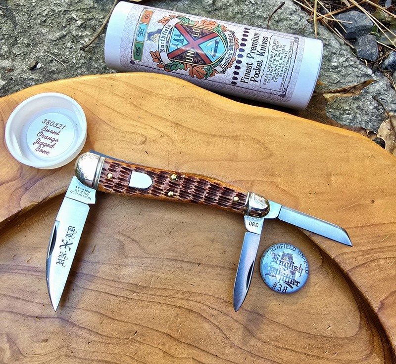 Great Eastern Cutlery 380321 English Whittler Burnt Orange Jigged Bone GEC 38