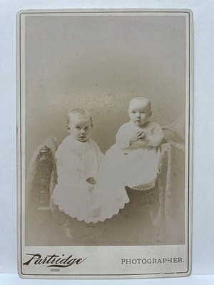Victorian Cabinet Card Photograph Two Babies Partridge Studios Boston 1889