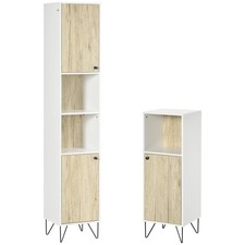 kleankin Set Colonna Bagno e Mobiletto Bagno in Legno con Ripiani e Armadietti