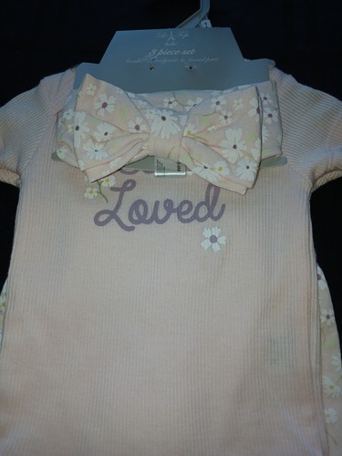 SO LOVED Cutie Pie Baby Le Top Bebe Girl 0-3M Pink 3-Piece SET New With Tags - Picture 2 of 7
