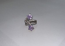 Elegant 925 Sterling Silver Purple Amethyst and White Crystal Accents Ring