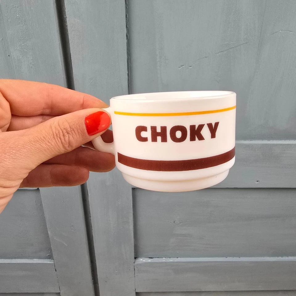 Lot de 6 tasses publicitaires CHOKY – Verre opalin – Vintage bistrot années 70 - Photo 4/4