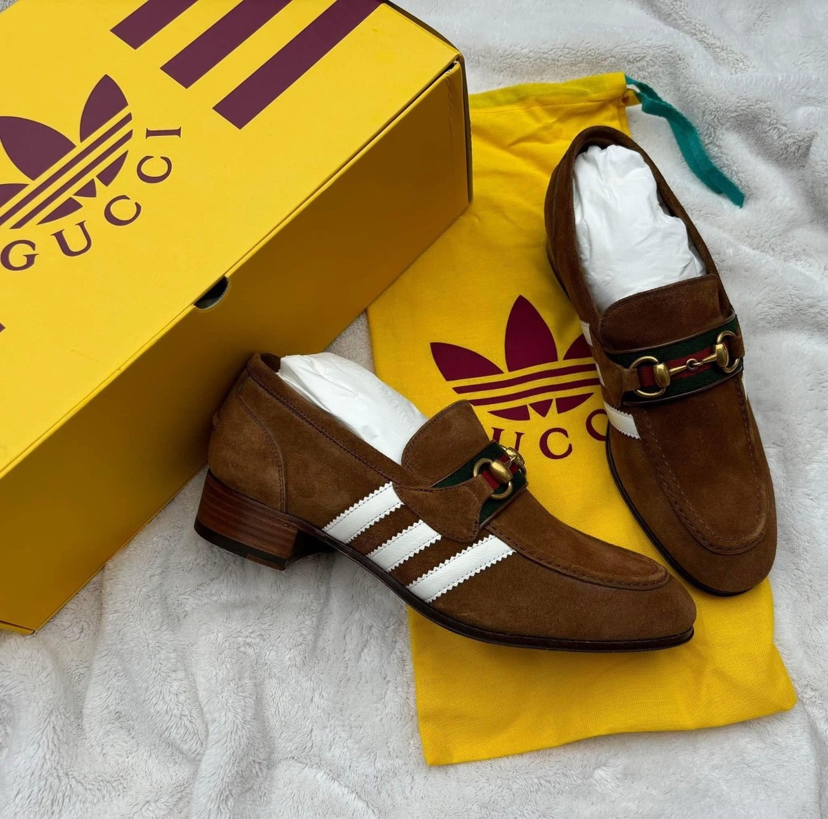 Gucci x Adidas Brown Suede Horsebit Loafers - MSRP: $1100- Brand