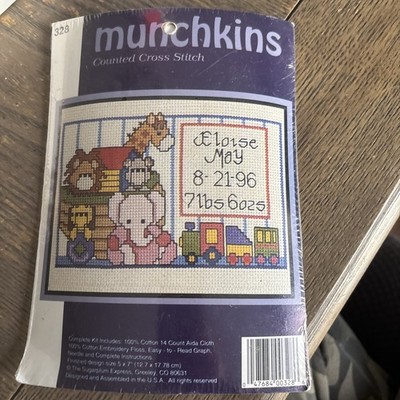 Munchkins Counted Cross Stitch Kit #328 Noah BIRTH ANNOUNCEMENT 5x7''~~NIP!! Cute