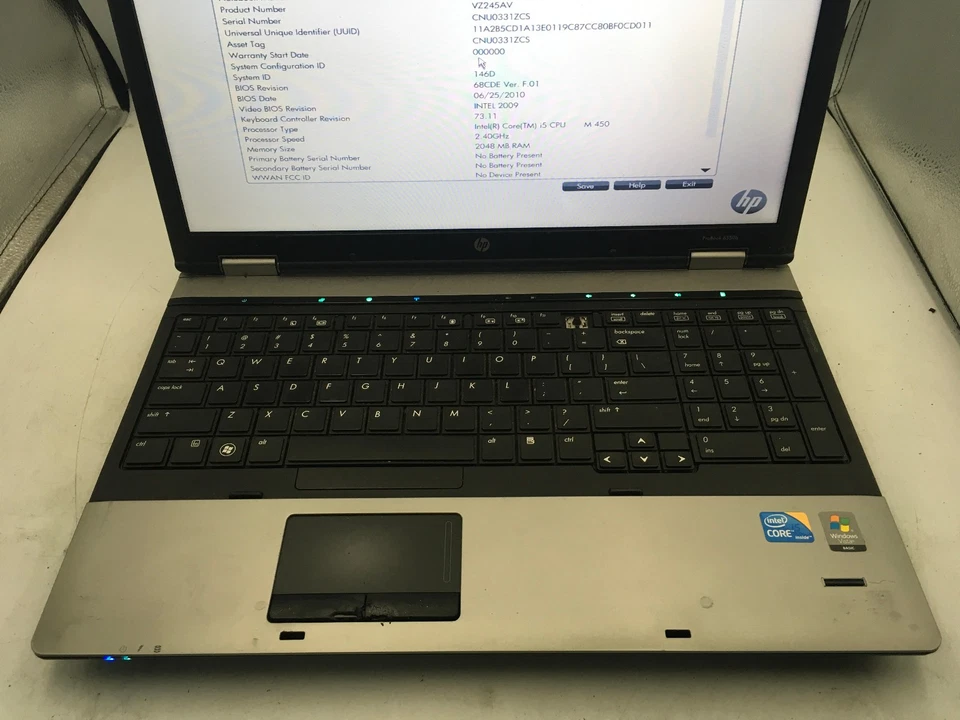 HP PROBOOK 6550B - BOOTS TO BIOS - INTEL I5 M450 - 2GB RAM - 15" - READ DESC -BB - Image 3 of 4