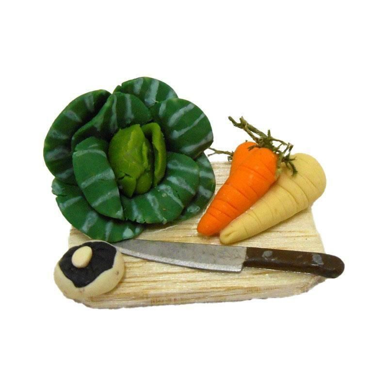 Dolls House Hand Made Vegetables on Chopping Board Miniature Kitchen