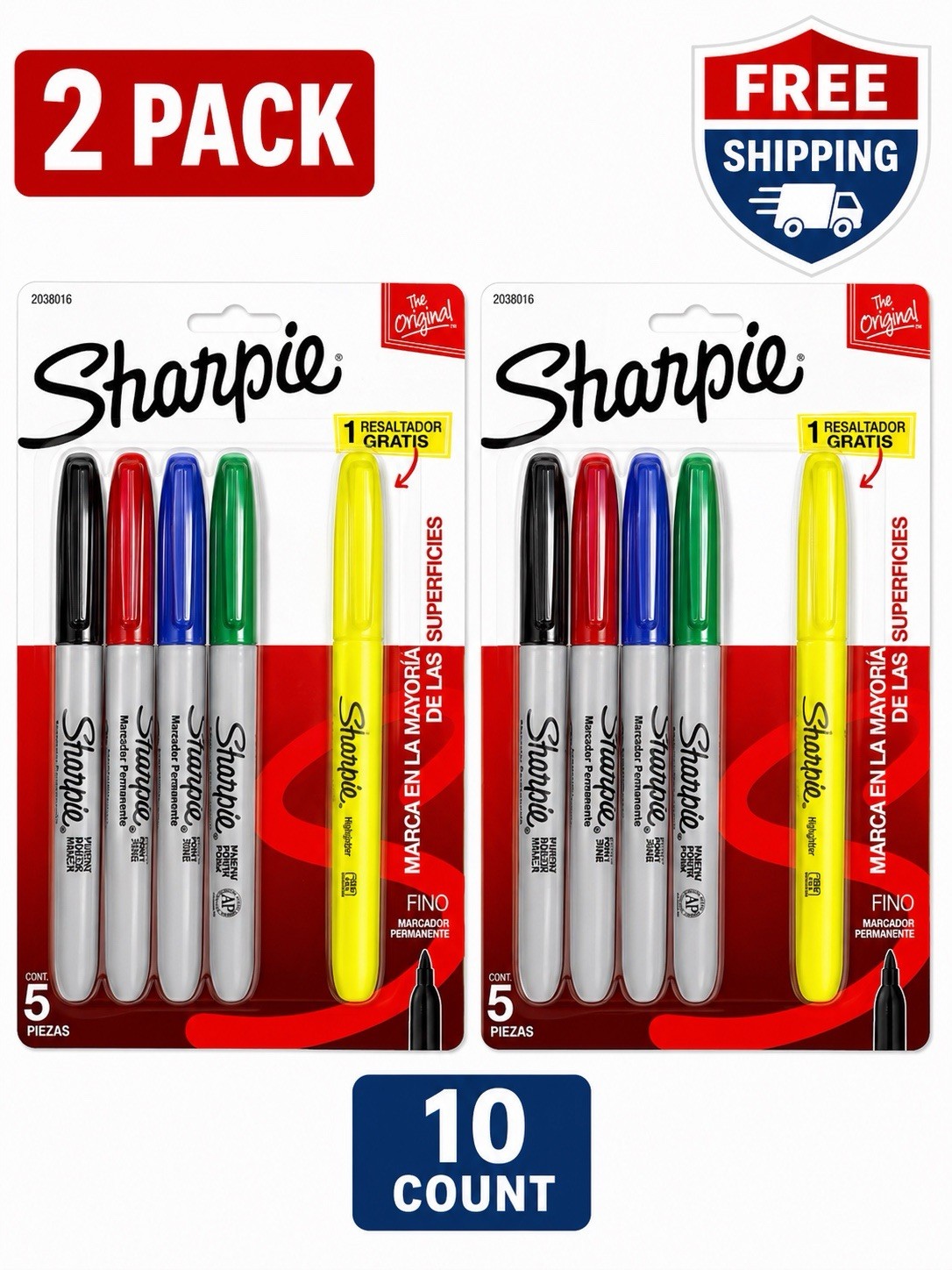 2 Pack 10 Count Assorted + Highlighter