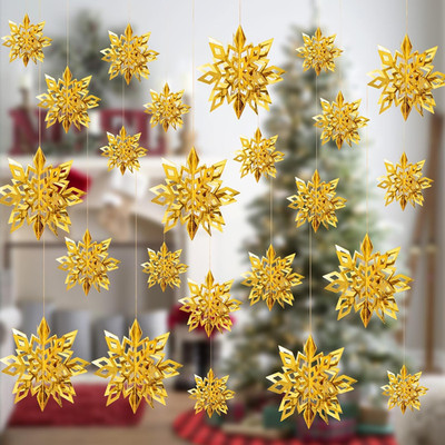 3D Snowflake Hanging Decorations 18 Pack 3 Size Gold Color Paper Snowflake Hangi