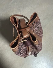 Leather and Woven Textile Bucket Bag with A Drawstring Closure