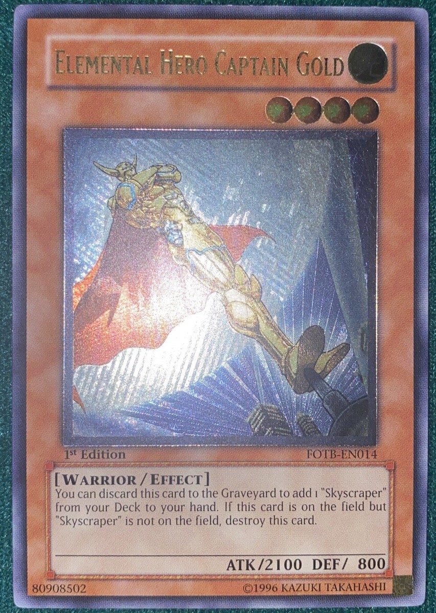 Ultimate Rare Elemental Hero Captain Gold FOTB-EN014 1st Ultimate Rare Elemental Hero Captain Gold FOTB-EN014 1st
