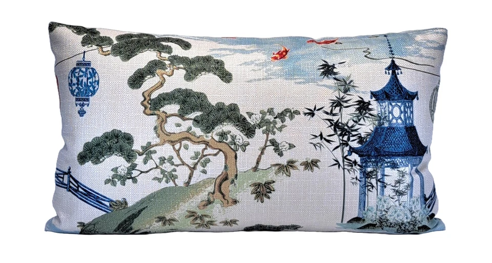 Funda Almohada Decorativa Jardín Asiático Pagoda Chinoiserie Lumbar 14x24 Foto 2 de 4
