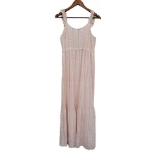 Jessica Simpson Women's Large Pink Peach Eyelet Maxi Dress Sleeveless Sundress