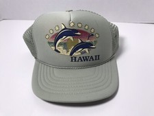 Vintage Gray Hawaii Snapback Nissin Orca Whales Rope Waves Hat Cap Pacific Ocean
