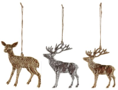 Hoff Interieur Zierhänger ''Bambi'' o. ''Elch'' Metall 2 Farben 3 Größen Gold Silber