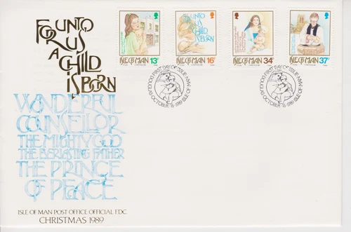 Unaddressed Isle of Man FDC First Day Cover 1989 Christmas