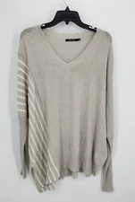 Doe & Rae Sweater Womens Large Tan White Stripe Dolman Sleeve Oversized Boho