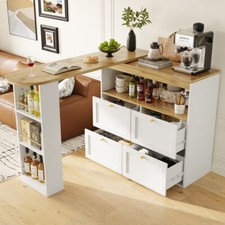 K&uuml;cheninsel mit Ausziehbarer Tisch, K&uuml;chenschrank Bartisch Esstisch 4 Schubladen