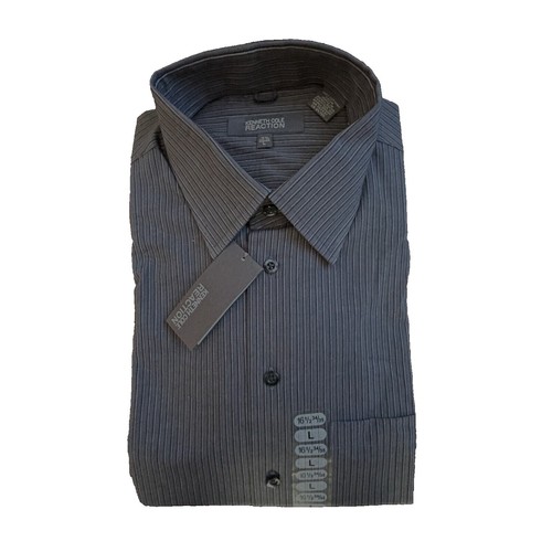 Kenneth Cole Reaction Cotton Dress Shirt Reg. Fit Charcoal Gray Black  Striped XL | eBay