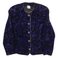 Vintage Tan Jay Petite Womens Blazer Jacket Purple Velvet 90s Floral L