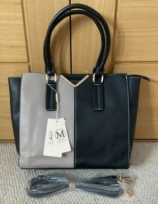 Miss Lulu Two Toned Winged Shoulder/Handbag Black/Grey Superb Quality New  UK
