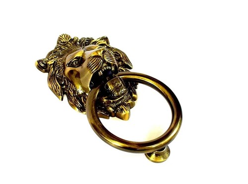 Antique Brass Lion Face Door Knocker | Home Decor Statement Piece | Height 7 - Picture 3 of 5