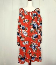 Be By Chetta B Cold Shoulder Floral Dress Womens Plus Sz 20W Orange Ruffle Lined