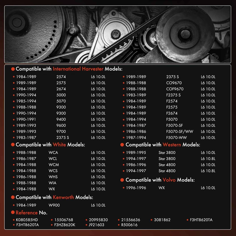 Cinturón serpentino de alta resistencia 58,46" para Volvo WX PETERBILT WESTERN STAR BLANCO/GMC Foto 4 de 4