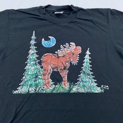 vintage 90s MOOSE NATURE DRAWING  T-Shirt SMALL animal art ejm