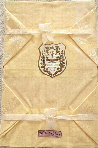 Vintage Made in Japan Lemon Damask Cotton/RayonTablecloth/4 Serviettes 48x48cm  - Imagen 1 de 5