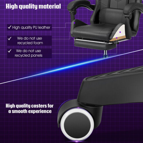Altoparlante Luce RGB Alto con Gaming con Schienale LED Bluetooth h Sedia Sedia - Foto 9 di 12