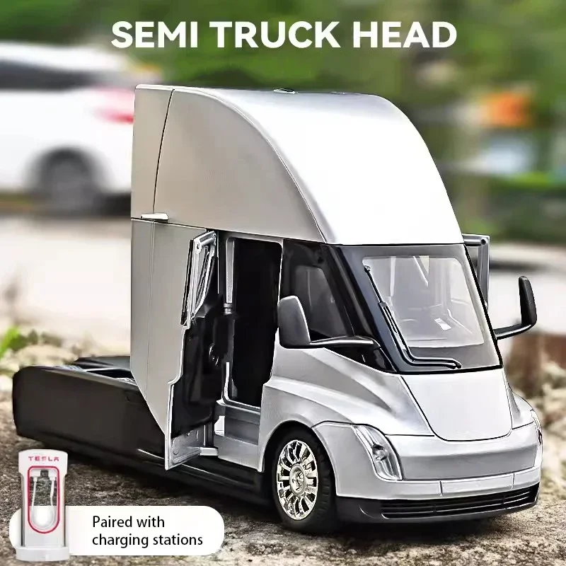 1/24 Tesla Semi Truck Diecast Model Sound Light Pull-Back Opening