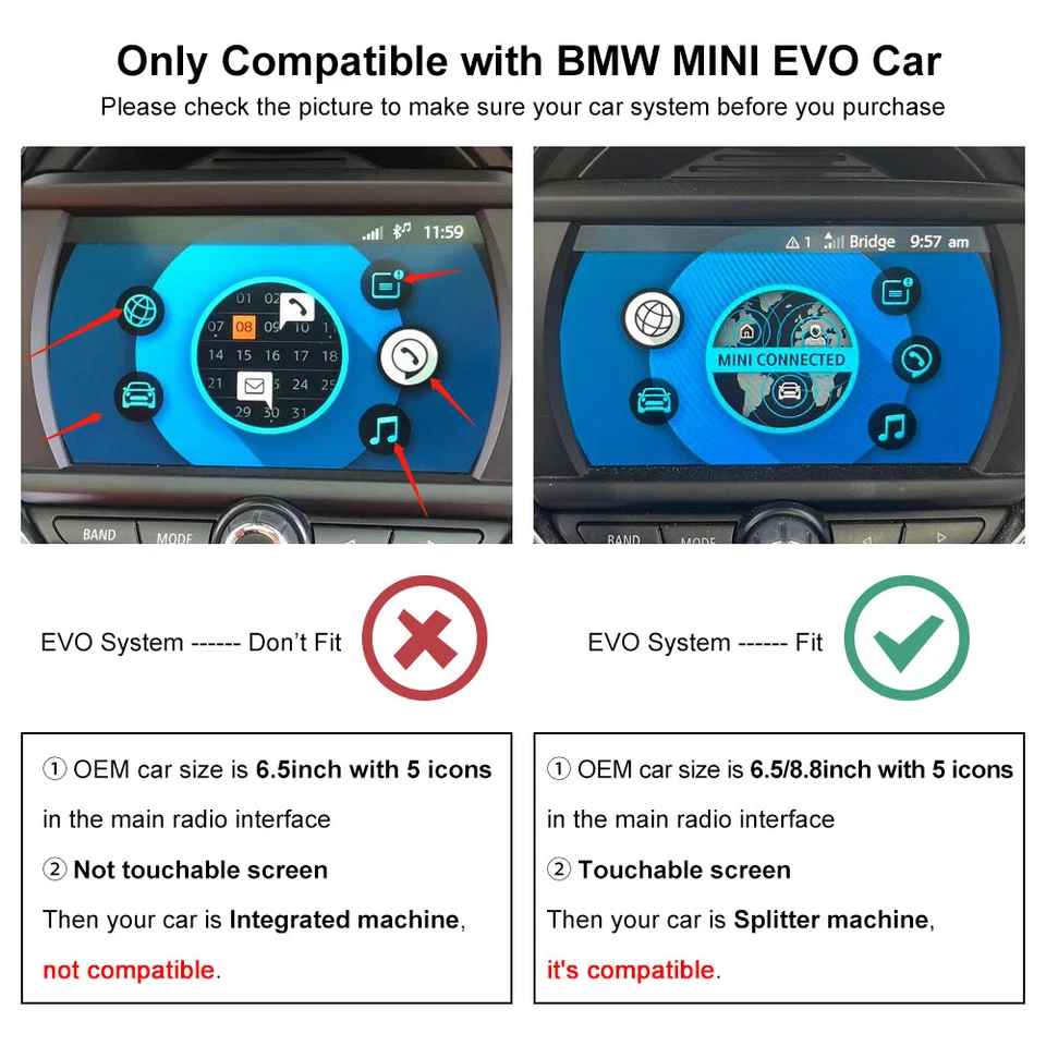 CarPlay für EVO BMW Mini Cooper R55 R56 R60 F54 F55 Android Auto Wireless Mirror - Bild 3 von 4