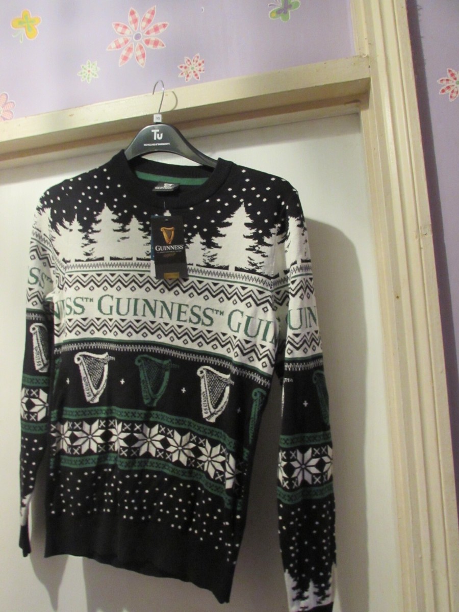 NOVELTY MEN'S GUINNESS/CHRISTMAS THEMED/PATTERNED BLACK JUMPER SIZE XS BY TU