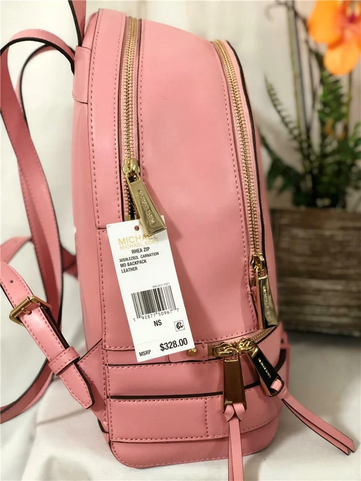 NWT MICHAEL Michael Kors Rhea Medium Zip Embellished Leather Backpack Pink $328 - Image 3 of 4