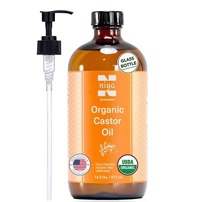 Organic Castor Oil - Cold Pressed,Hexane Free-  100% Pure & Certified-  16oz