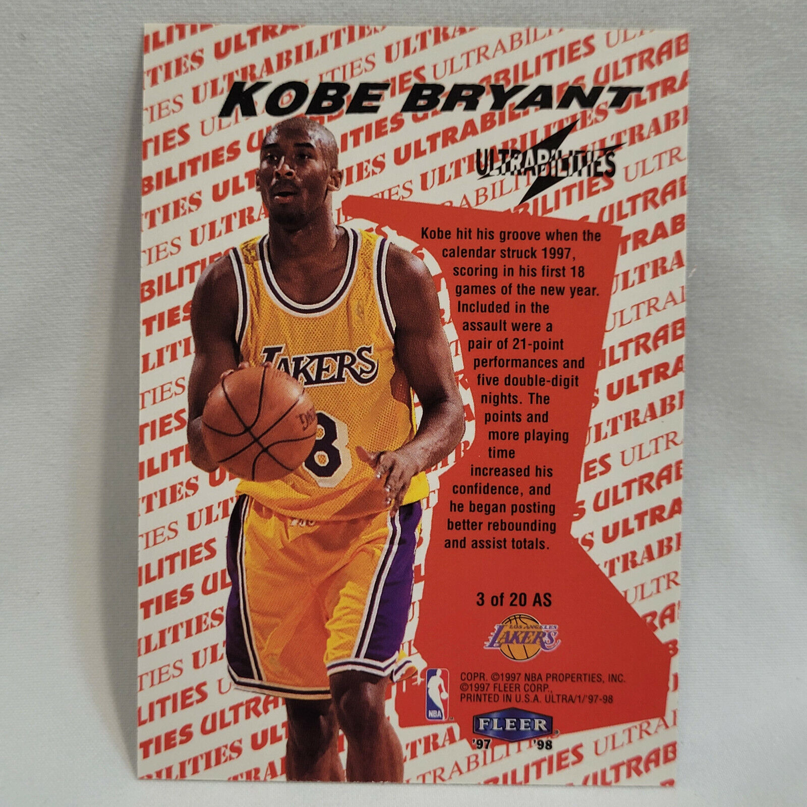 1997-98 Fleer Ultra Kobe Bryant Ultrabilities All Star #3 Of 20 Los Angeles  HOF