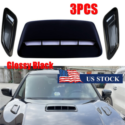 3pcs Glossy Black Car Hood Scoop Air Vent Bonnet Cover Trim Decor Universal -USA