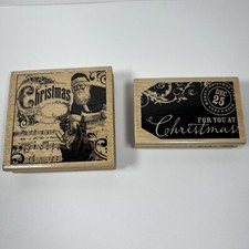 Hampton Art Hot Fudge Studio Christmas Wood Rubber Stamp Santa Lot Set 2 Unused