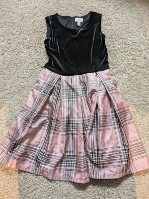 Nice The Childrens Place Girls Sz 14 Black Velvet/Black Pink Plaid Dress