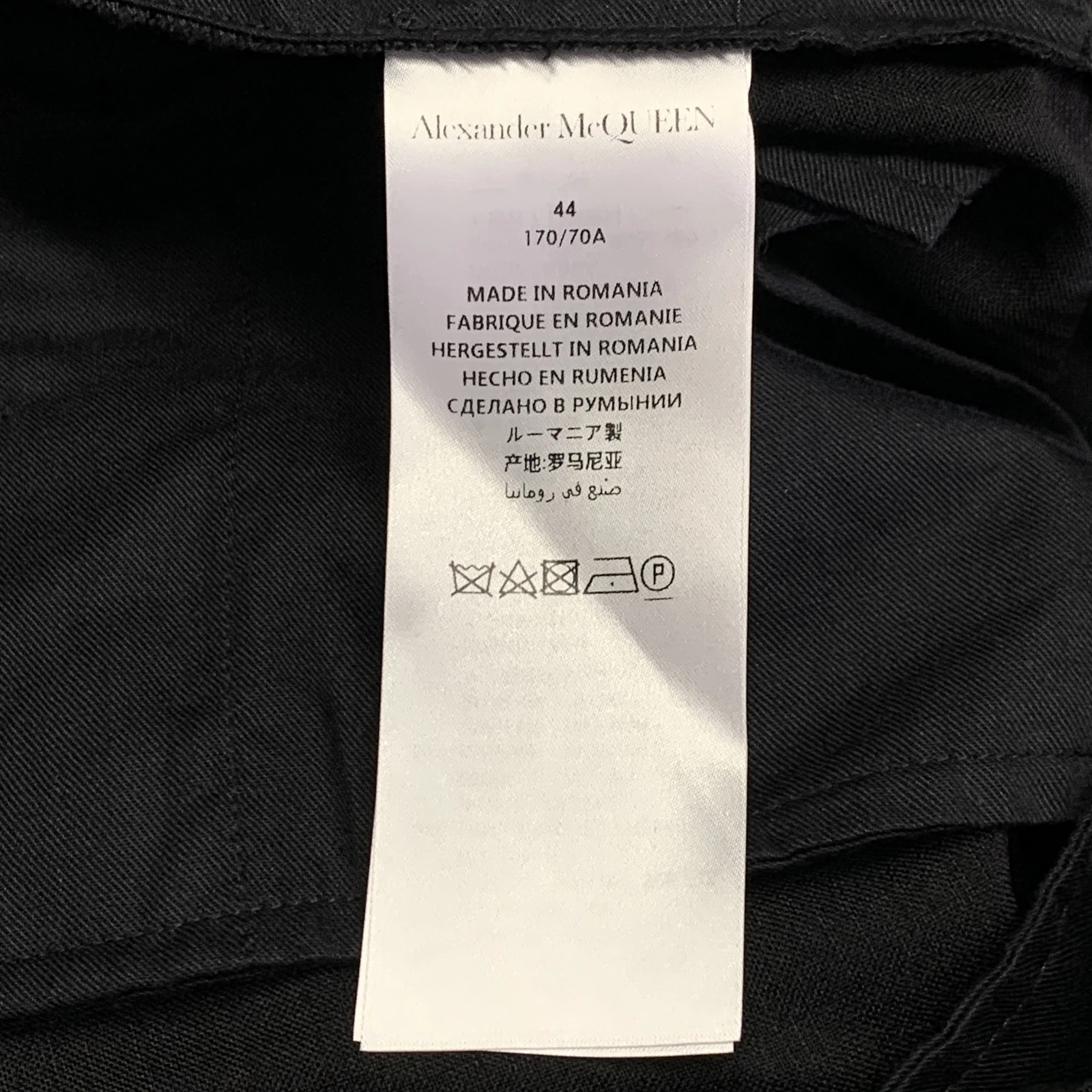 Pantaloni eleganti ALEXANDER MCQUEEN taglia 28 nero argento orlo a contrasto lana mohair