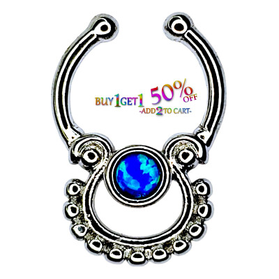 FAUX FAKE SEPTUM CLICKER CZ Clip-On Nose Ring Non-Piercing Hanger Hoop 9095 2