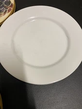 CRATE & BARREL All White 10 1/2" RIMMED DINNER PLATES Made In Indonesia SET OF 4