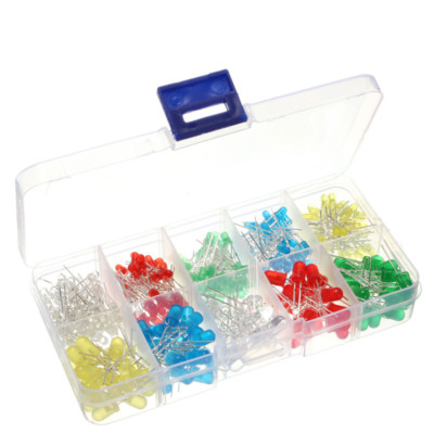 300 pcs 3mm & 5mm LED Light Kit White Yellow Red Green Blue Assortment w/ Case