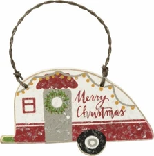 Primitives By Kathy Trailer Merry Christmas Mini Small Ornament Camping Set/3