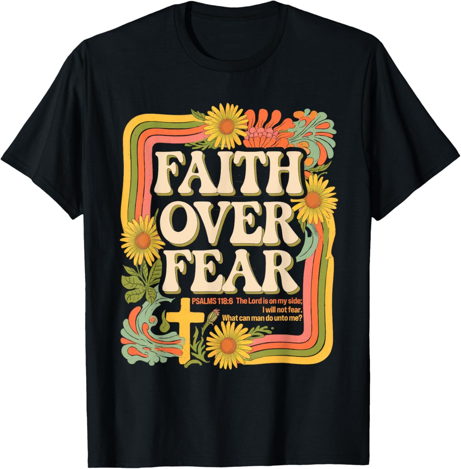 Faith Over Fear Christian Retro Floral 70s Shirt Womens Kids T-Shirt Hoodie